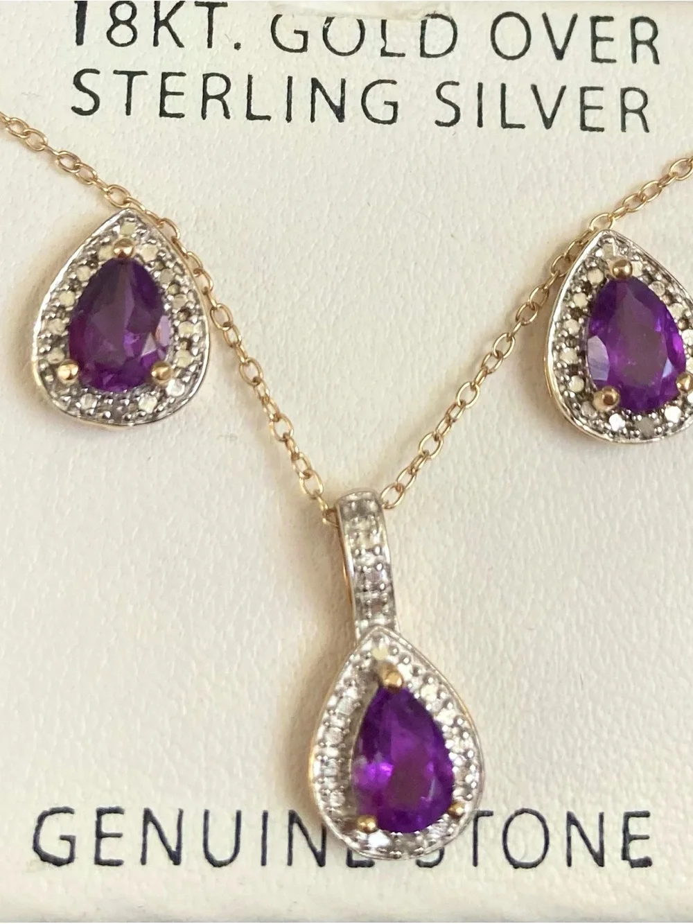 Macy's Women’s Purple Teardrop Necklace and Stud Earrings Set
